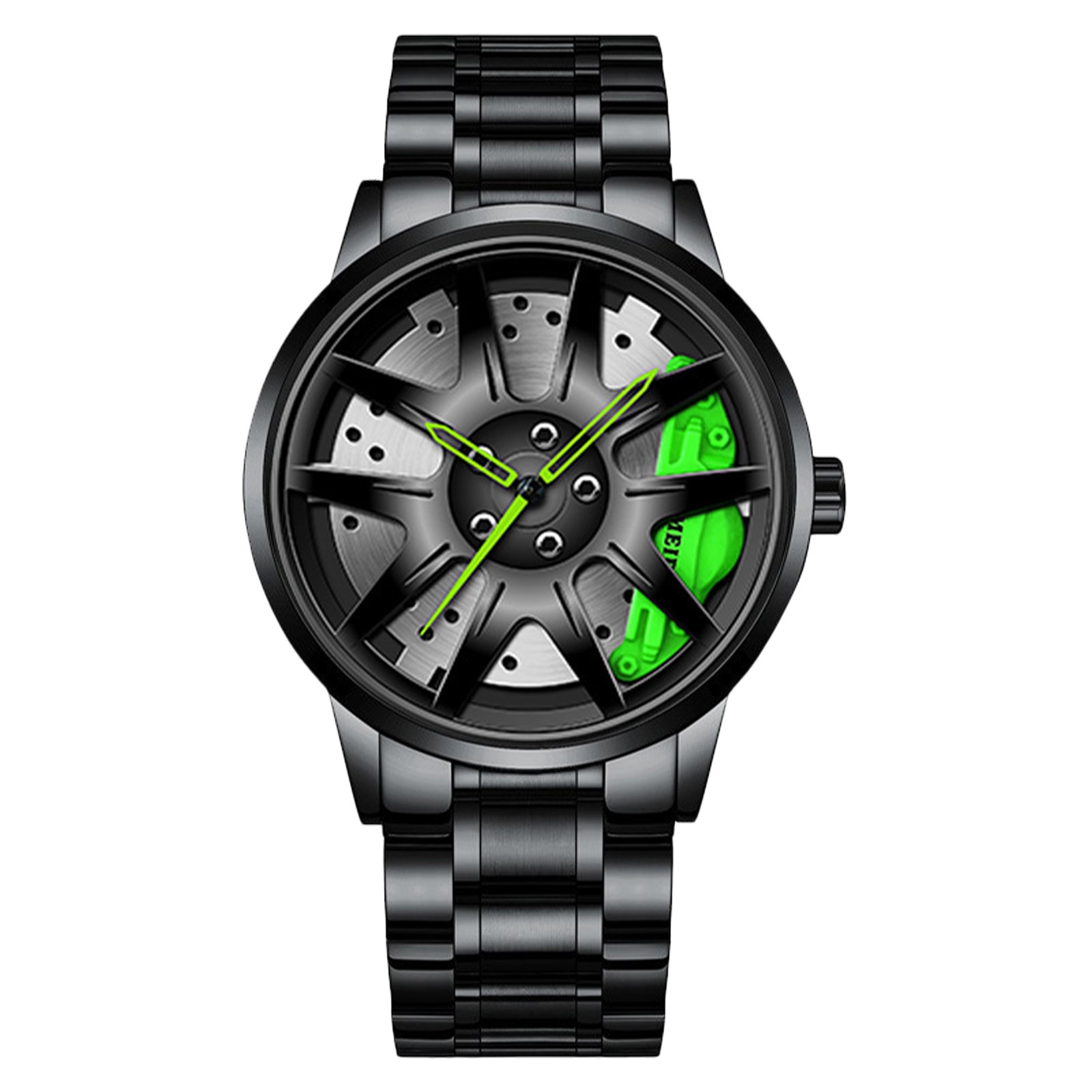 MKSJFdge Car Wheel Watch, Stainless Steel Watch with Japanese Quartz Movement, Waterproof Sports Wrist Watch with Car Rim Hub Design for Men Spinning Wheel